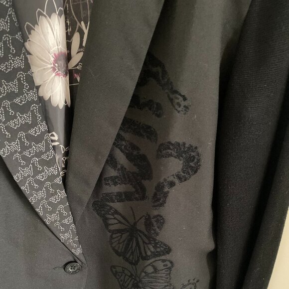 DESIGUAL WOMEN'S BLAZER SINGLE BREASTED EMBROIDERY ON ONE LAPEL ONE BUTTON SZ 44 - Picture 3 of 9